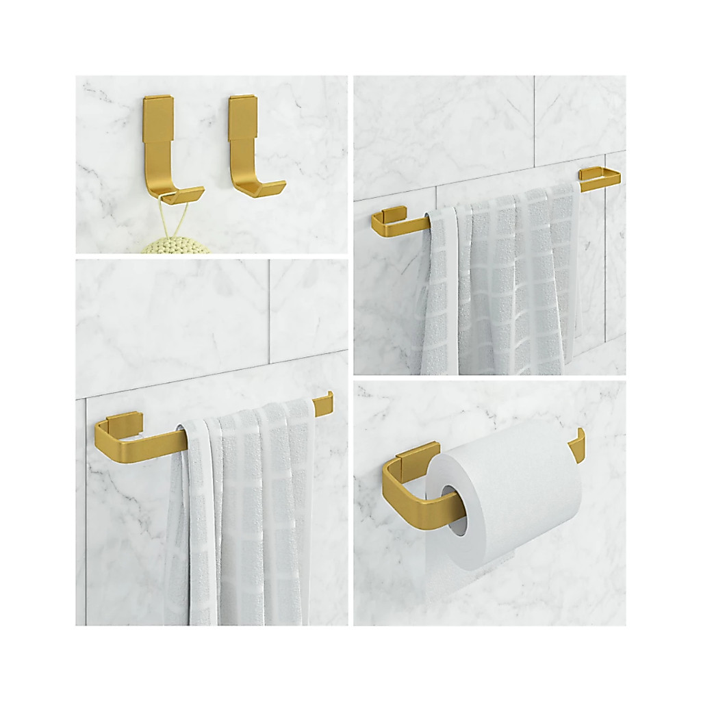 Kit Acessórios P/ Banheiro Dourado 5 Peças 2 Cabides Kit Acessórios P/ Banheiro Dourado 5 Peças 2 Cabides - Oferta na Shopee