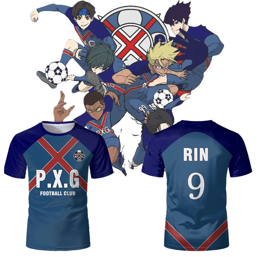 Camisa de Uniforme de Futebol de Anime Japonês Pxg Blue Lock No. 9 Camisetas Casuais Rin Shidou Cosplay para Homens 7QOX Camisa de Uniforme de Futebol de Anime Japonês Pxg Blue Lock No. 9 Camisetas Casuais Rin Shidou Cosplay para Homens 7QOX