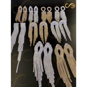 TB Brincos Dourados prata com Franja Strass Brinco Luxo Feminino Brilho Intenso Moda Festa Presente - Oferta na Shopee