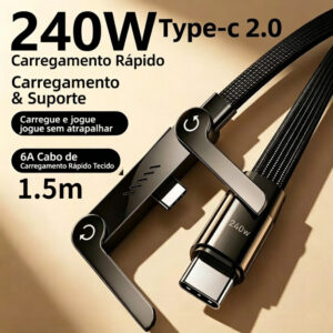 1.5m Cabo Duplo Tipo-C 240W Para Suporte Angular De Dados Cabo Jogos Cotovelo Telefone Dobrável Carregamento Rápido - Oferta na Shopee