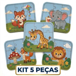 Kit 5 Quebra-Cabeça Infantil Educativo Madeira Mdf Animais Fofos Brinquedo Pedagógico Desenvolvimento 9 Peças cada - Oferta na Shopee