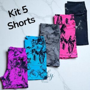 Kit 5 Shorts Fitness Marmorizado Roupa Academia Cintura Alta Feminino Tie Dye Zero Transparencia - Oferta na Shopee
