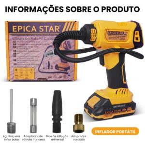 Compressor de Ar a Bateria EPICA STAR 21V (1 Bateria + 1 Carregador)
