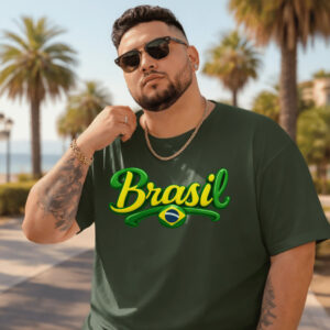 Camiseta Plus Size Masculina Estampada Brasil Escrito Copa 100% Premium Manga Curta Casual Blusa Academia Camis - Oferta na Shopee