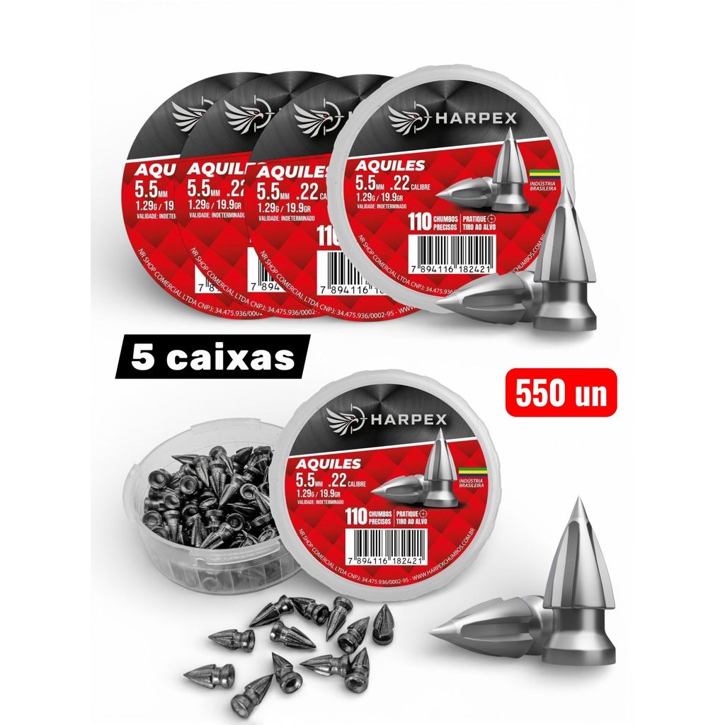 Kit 5x Chumbinho 5.5mm Precisão Munição Aquiles Harpex 550u Kit 5x Chumbinho 5.5mm Precisão Munição Aquiles Harpex 550u