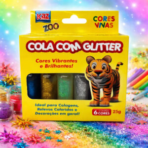 Cola com Glitter – Kit com 6 Cores Sortidas (25g cada) - Oferta na Shopee