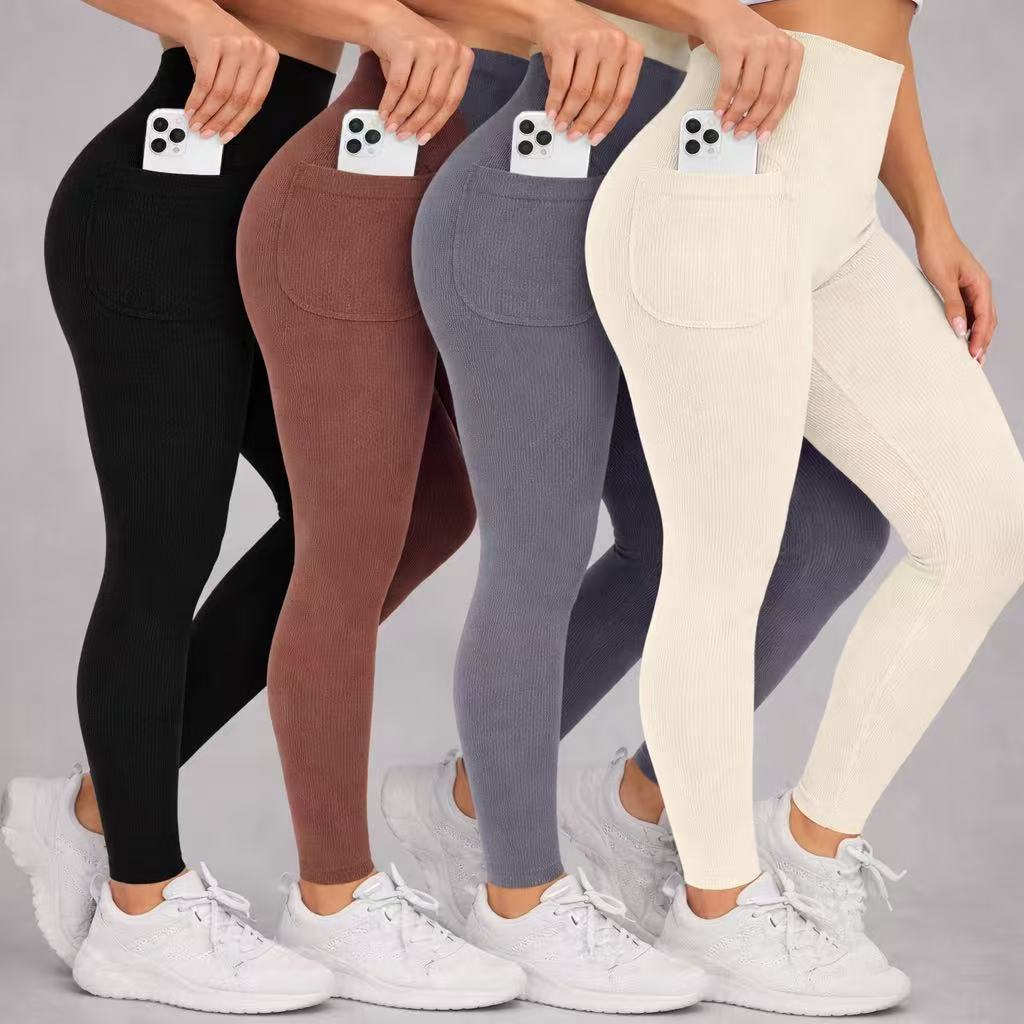 Legging Fitness Feminina Canelada com Bolso – Cintura Alta, Compressão, Respirável e Secagem Rápida Legging Fitness Feminina Canelada com Bolso – Cintura Alta