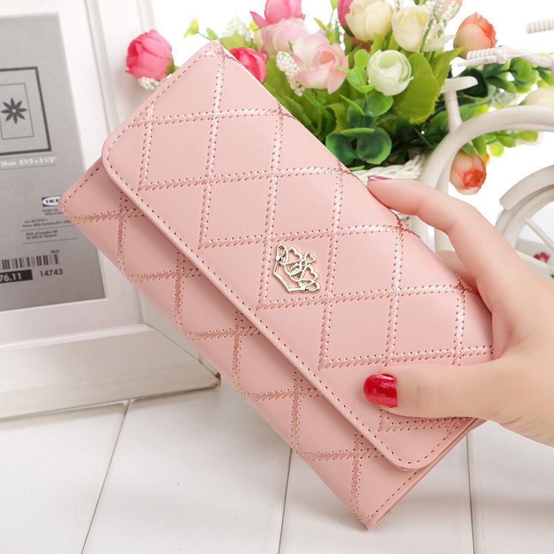 2025 Nova Carteira Feminina de PU Longa Três Dobras Estilo Coreano Clutch Fivela Coroa Acolchoada Carteira de Couro com 2025 Nova Carteira Feminina de PU Longa Três Dobras Estilo Coreano Clutch Fivela Coroa Acolchoada Carteira de Couro com