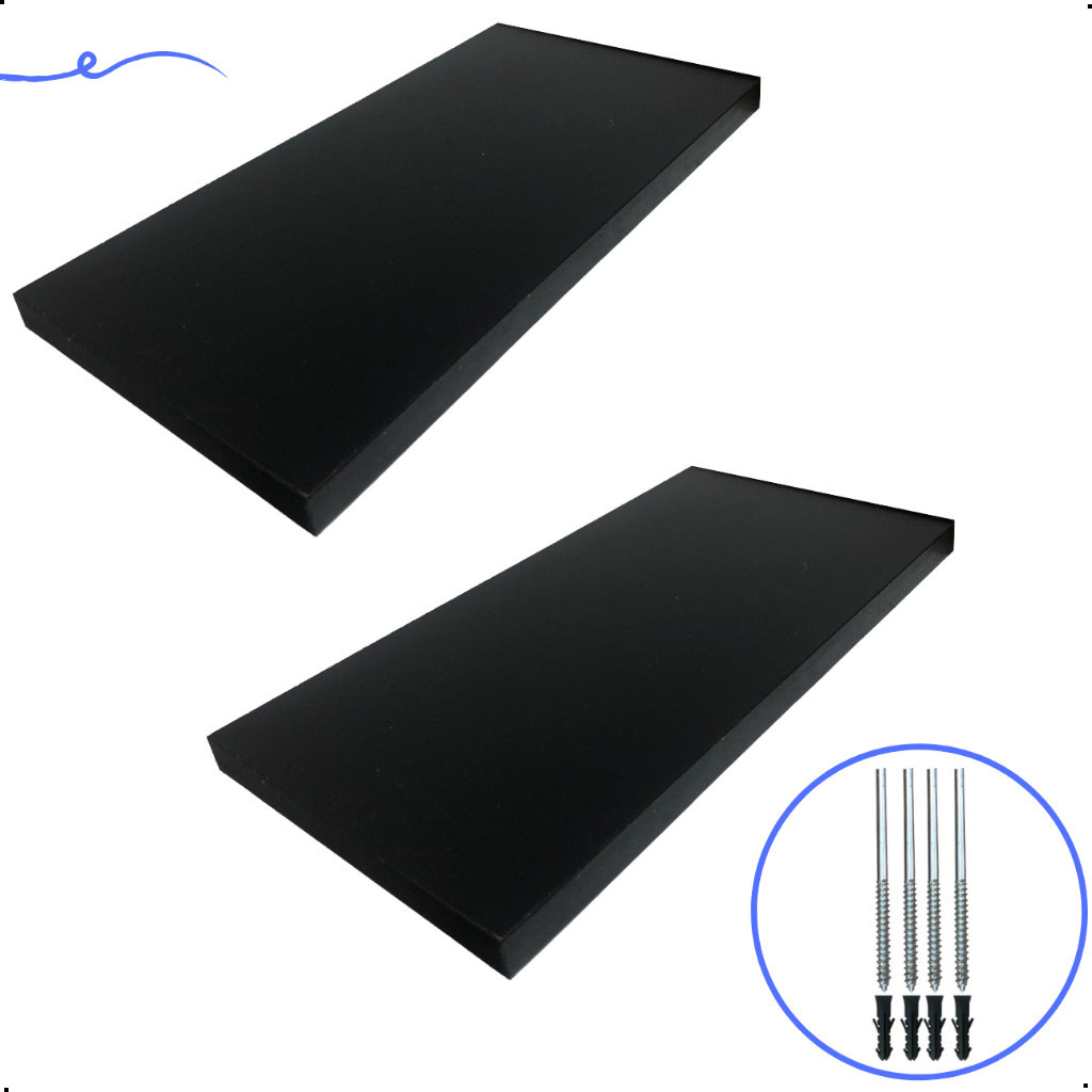 Kit 2 Prateleira Preta 30X15 + Suporte Flutuante Mdf Organizadora Decoração Cozinha Banheiro Sala Kit 2 Prateleira Preta 30X15 + Suporte Flutuante Mdf Organizadora Decoração Cozinha Banheiro Sala