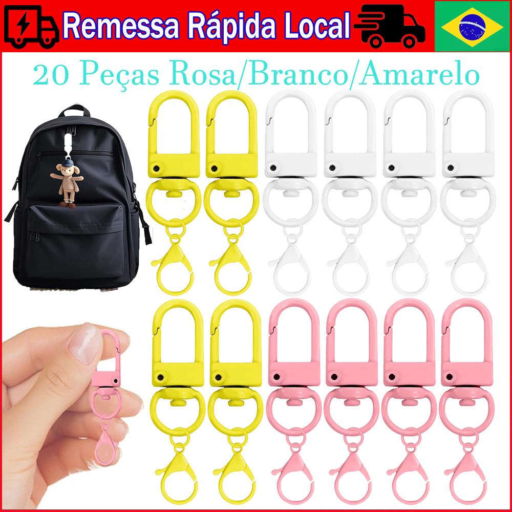 20 Peças Ganchos Giratórios Premium Com Argolas Para Chaveiros, Fechos De Metal Tipo Lagosta, Chave, Pingente, Joias 20 Peças Ganchos Giratórios Premium Com Argolas Para Chaveiros