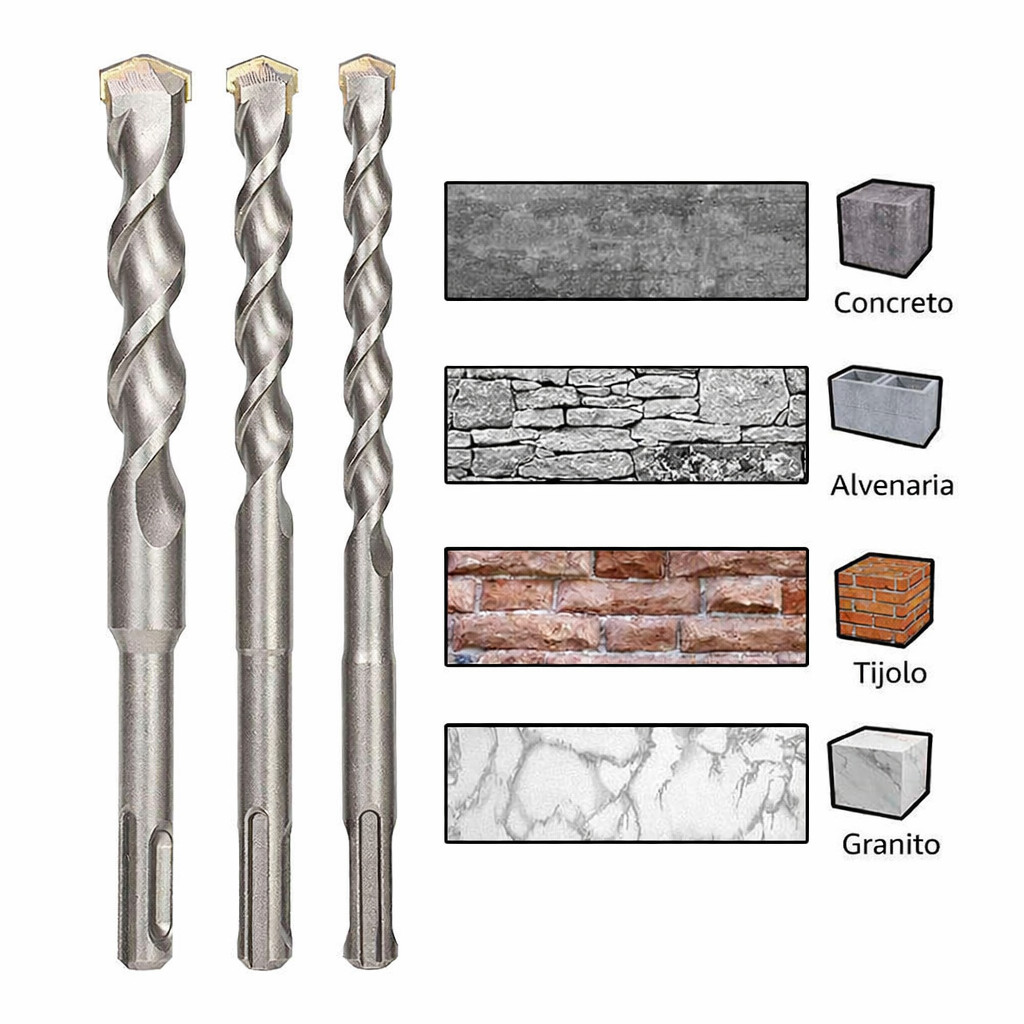 Kit 3 Brocas SDS Engate Rápido Plus 8 / 10 / 12 Aço Concreto Alvenaria Kit 3 Brocas SDS Engate Rápido Plus 8 / 10 / 12 Aço Concreto Alvenaria - Oferta na Shopee