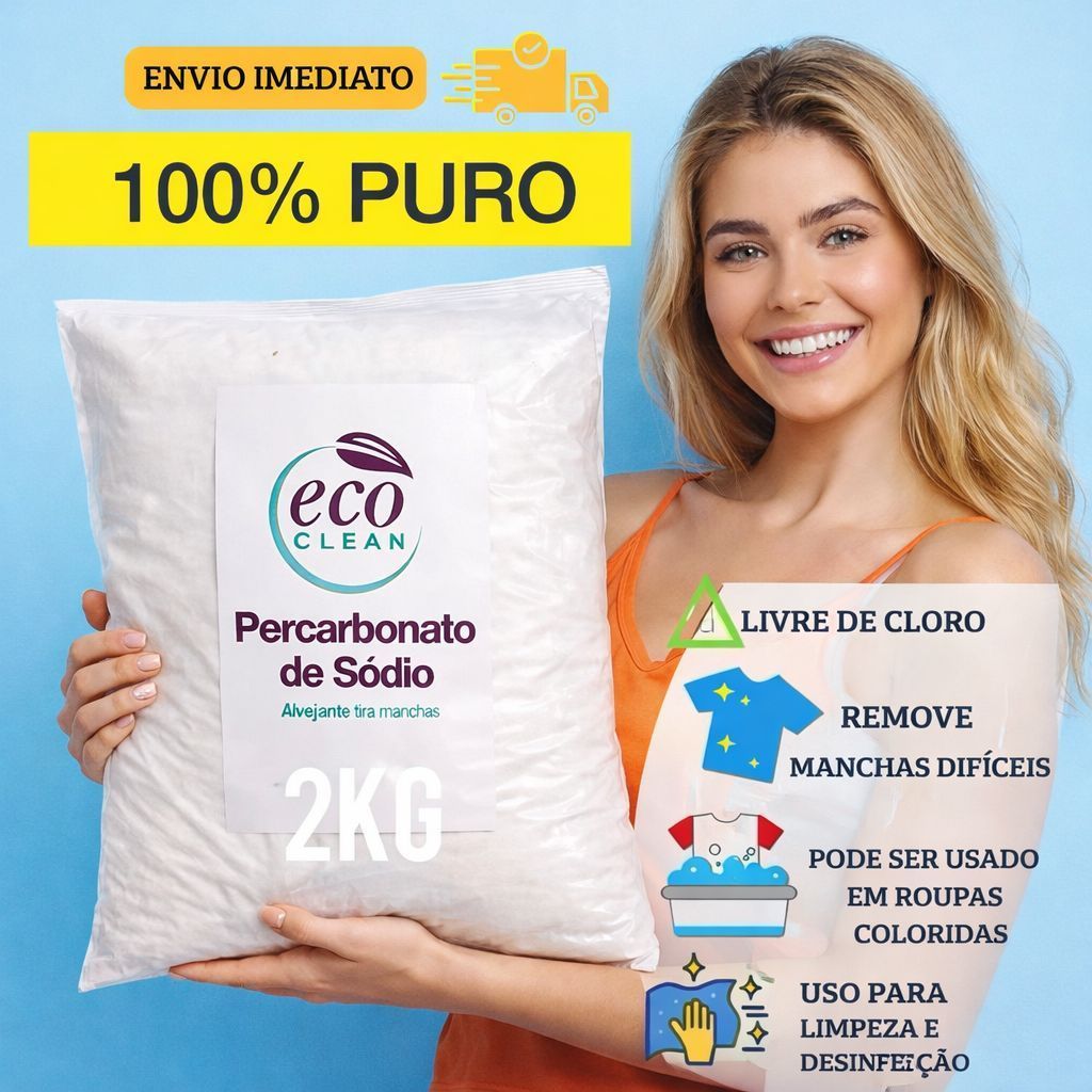 Percarbonato de Sódio 100% Puro Tira Manchas Limpeza Clareador Alvejante Sem Cloro 500g/1kg/2kg Percarbonato de Sódio 100% Puro Tira Manchas Limpeza Clareador Alvejante Sem Cloro 500g/1kg/2kg
