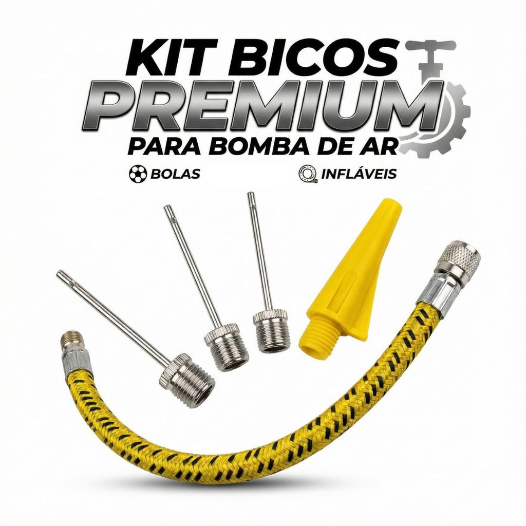 Kit Jogo Bicos Bomba De Ar Encher Inflar Bola Bike Boia 5 Peça Universal e Resistente Kit Jogo Bicos Bomba De Ar Encher Inflar Bola Bike Boia 5 Peça Universal e Resistente