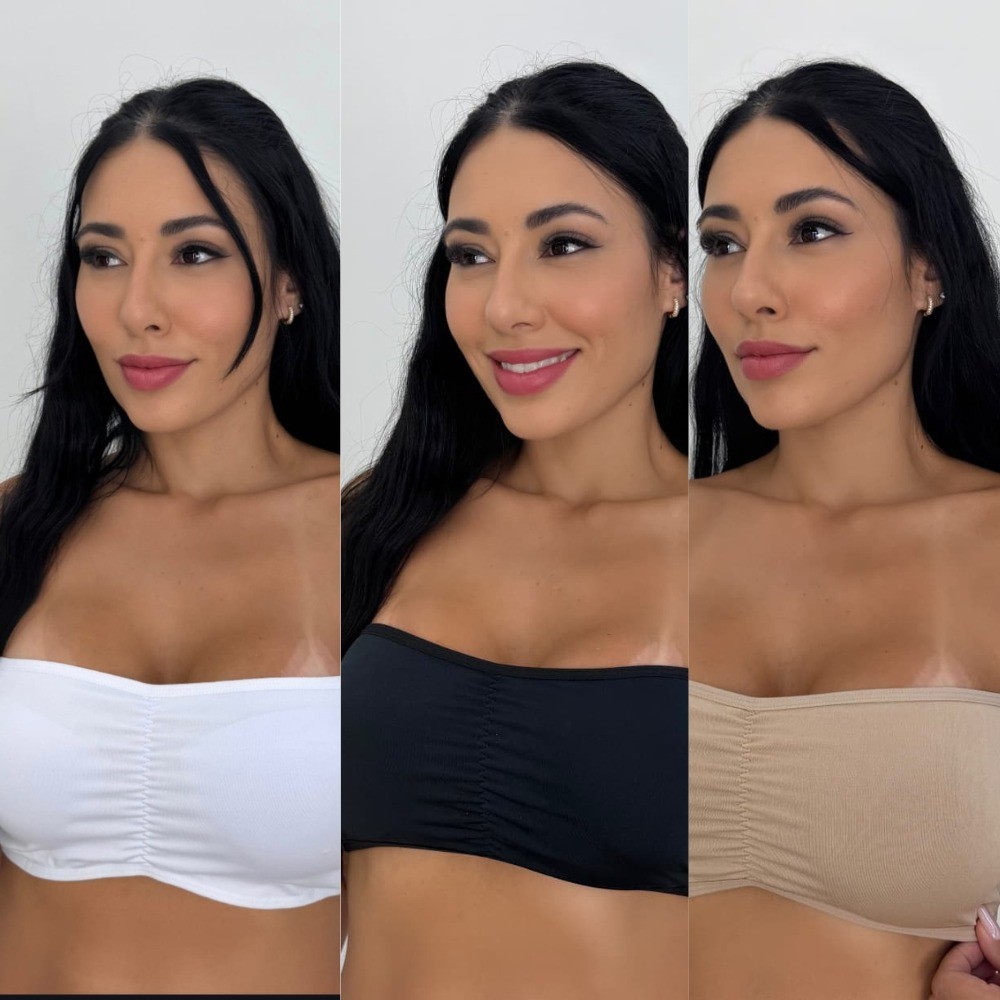 KIT 3 Top Tomara Que Caia Top Estilo Faixa Com Bojo Removivel KIT 3 Top Tomara Que Caia Top Estilo Faixa Com Bojo Removivel