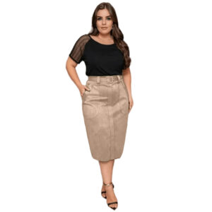 SAIA MIDI MODA EVANGÉLICA COM CINTO DE TECIDO E BOLSO EXTERNO EM SUEDE - Oferta na Shopee