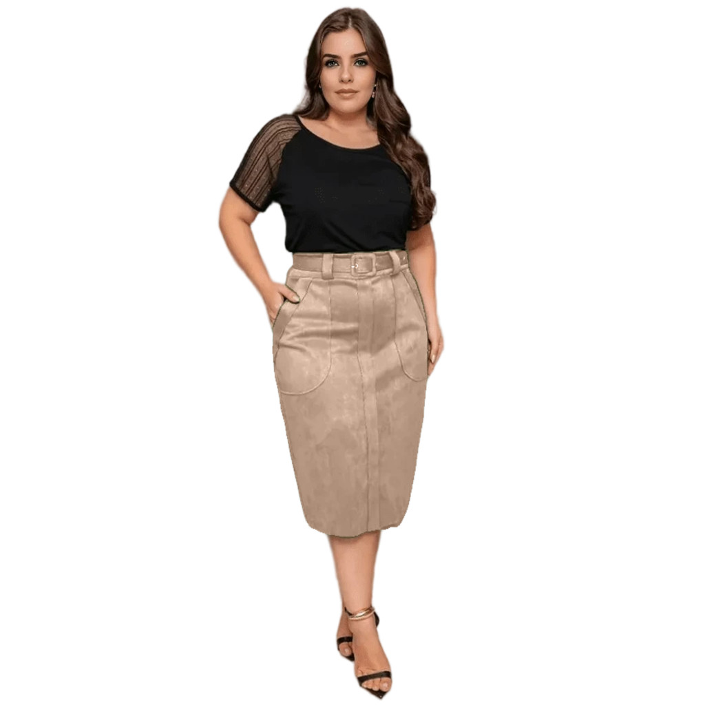SAIA MIDI MODA EVANGÉLICA COM CINTO DE TECIDO E BOLSO EXTERNO EM SUEDE SAIA MIDI MODA EVANGÉLICA COM CINTO DE TECIDO E BOLSO EXTERNO EM SUEDE