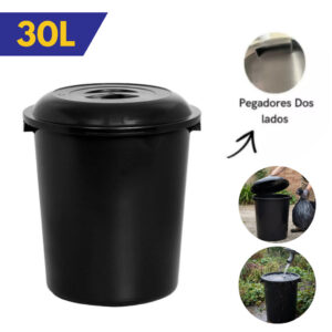 Cesto Fechado 30 Litros Organizador/Lixeira Com Tampa -Preto Multiuso Grande Area externa Reforçado - Oferta na Shopee