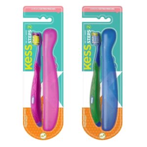 Escova Dental Infantil 4 a 7 anos Kit Steps Kess Rosa e Azul - Oferta na Shopee
