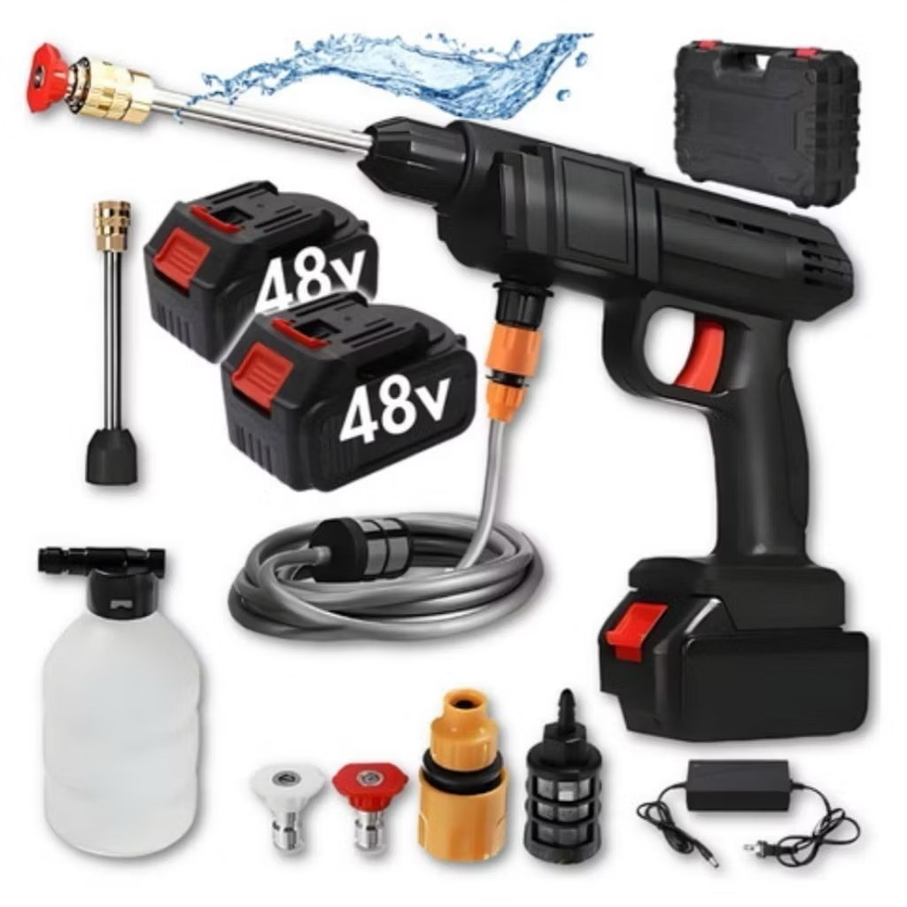 Lavadora de alta pressão profissional portátil sem fio de dupla voltagem, 110 V e 220 V, com um par de baterias de 48 V Lavadora de alta pressão profissional portátil sem fio de dupla voltagem