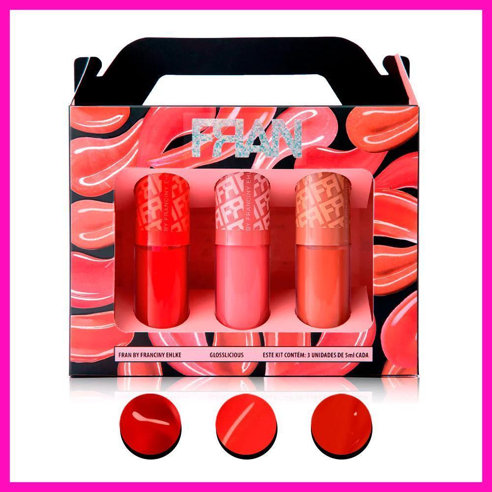 Kit gloss labial 3 unidades Glosslicious 15ml | Fran by – Lançamento Kit gloss labial 3 unidades Glosslicious 15ml | Fran by – Lançamento