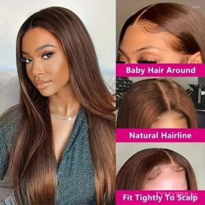 《Peruca de Cabelo Humano Real Europeu e Americano Frente Lace Cor Chocolate Cabelo Longo Liso Completo para Mulheres - Oferta na Shopee