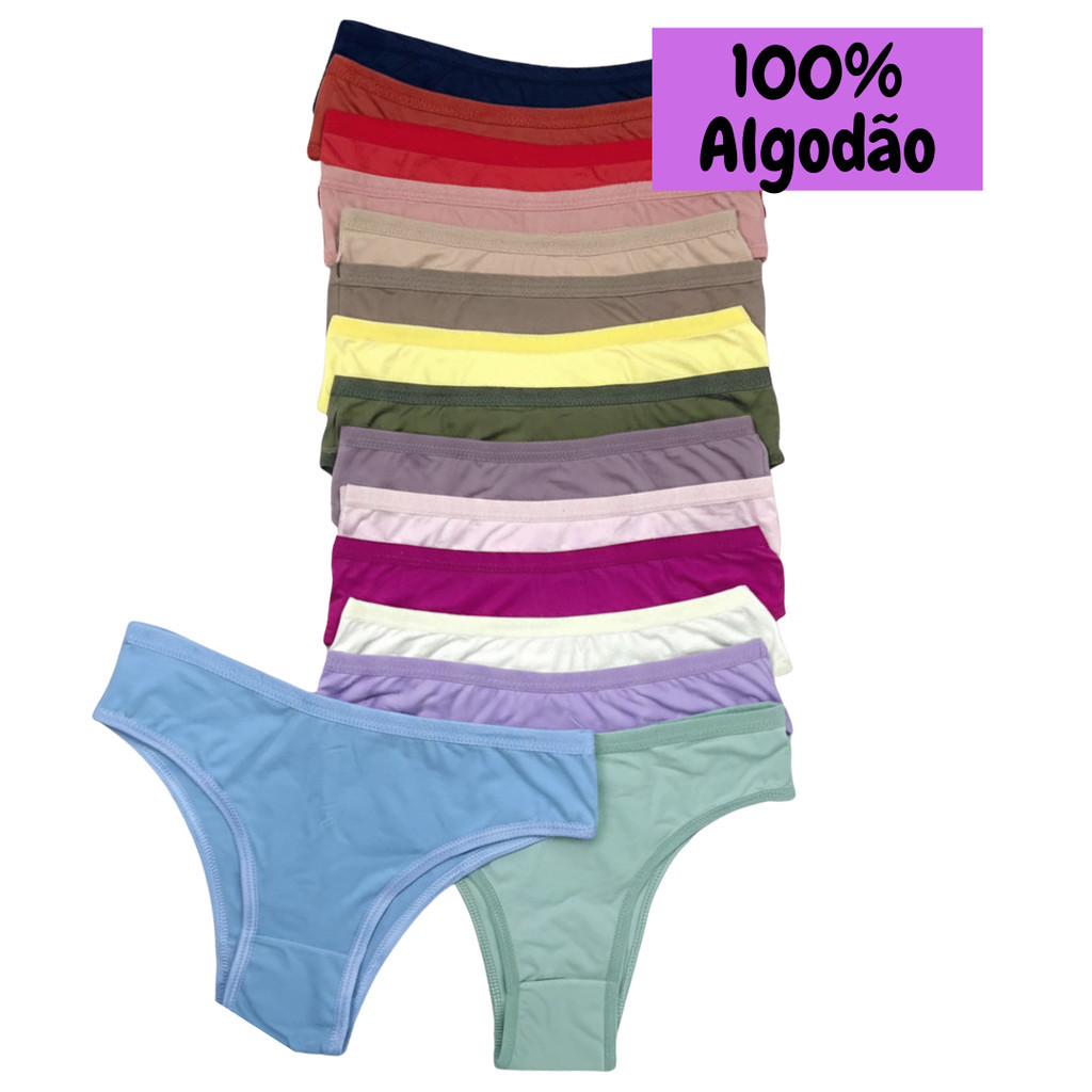 Kit 105 Calcinha Lisa 100% Algodão Feminina Confortavel Antialérgica Lingerie Mulher Dia a Dia Cores Lisas Cintura Alta Kit 105 Calcinha Lisa 100% Algodão Feminina Confortavel Antialérgica Lingerie Mulher Dia a Dia Cores Lisas Cintura Alta - Oferta na Shopee