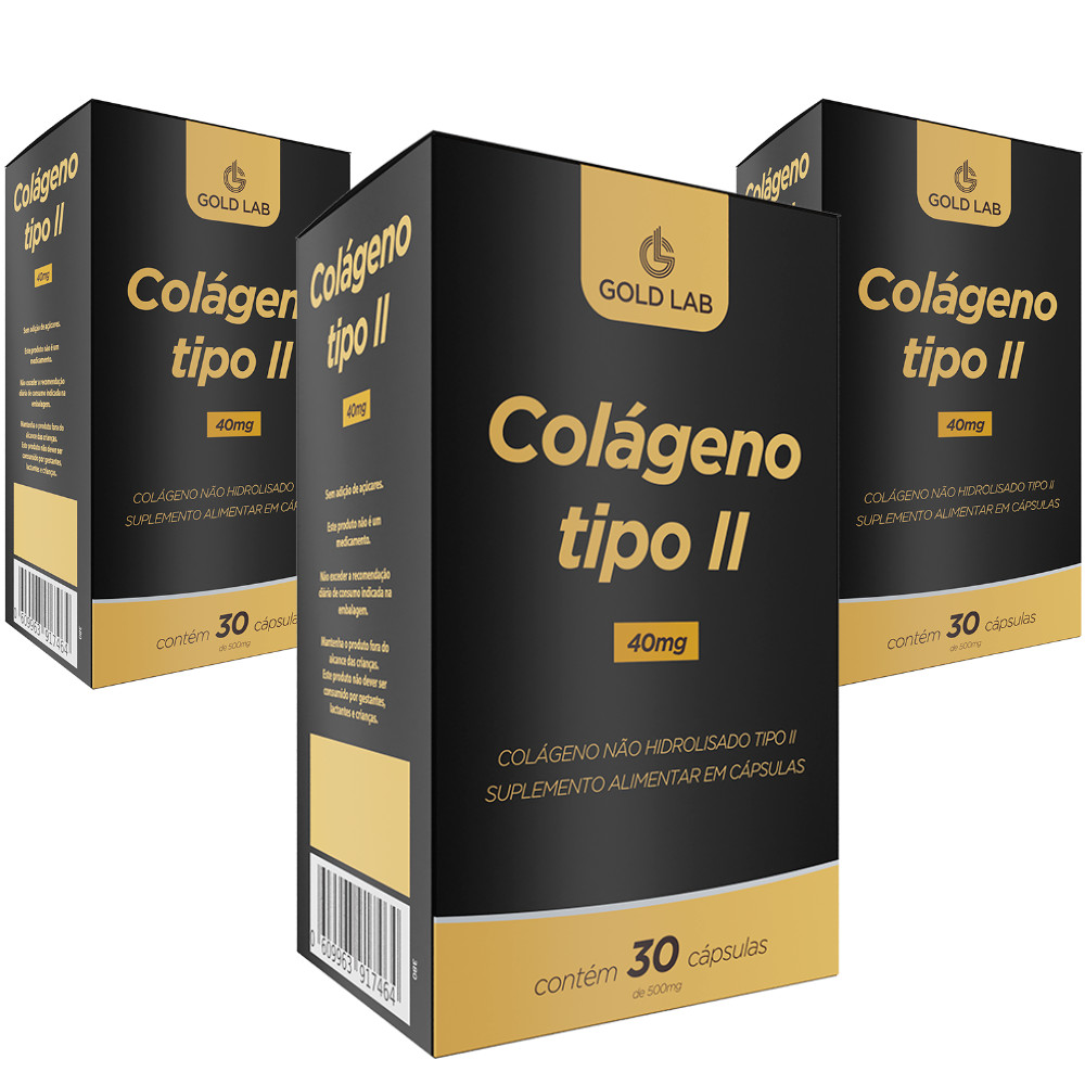 Kit 3 Colágeno Tipo II 30 Cápsulas Gold Lab Suplemento para Articulações e Mobilidade Kit 3 Colágeno Tipo II 30 Cápsulas Gold Lab Suplemento para Articulações e Mobilidade
