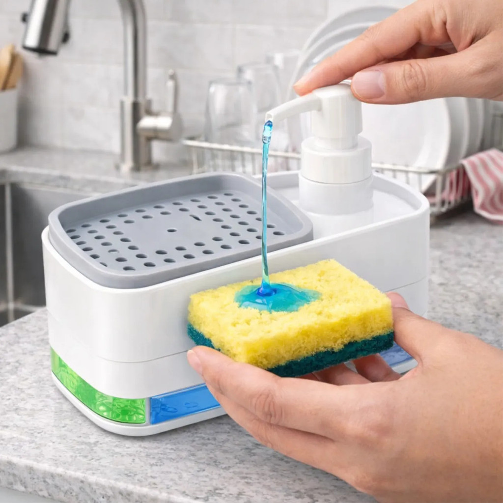 Dispenser Sabão Porta Detergente 3x1 Pia Cozinha + Esponja Dispenser Sabão Porta Detergente 3x1 Pia Cozinha + Esponja - Oferta na Shopee