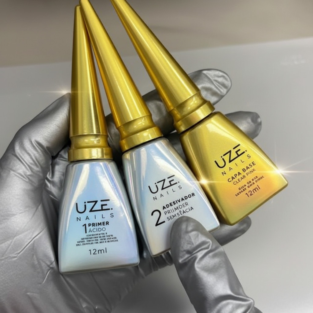 Kit Uze Nails Passo 1, Passo 2 e Capa Base Clear – Preparação e Blindagem Profissional Kit Uze Nails Passo 1