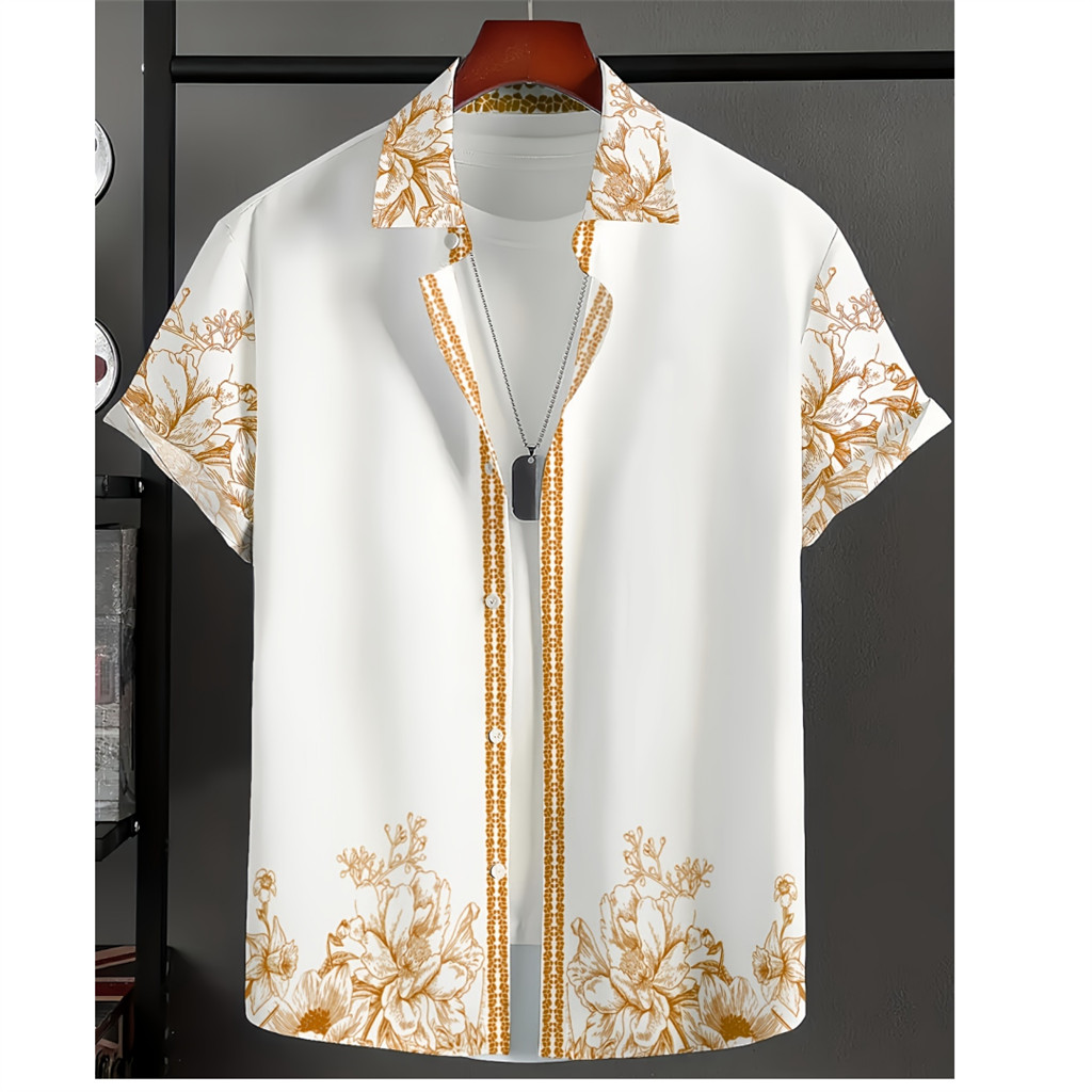 Camisa Barong Masculina Vintage , De Roupas Masculinas Com Elemento floral Estampada De Grandes Dimensões casual De Verã Camisa Barong Masculina Vintage , De Roupas Masculinas Com Elemento floral Estampada De Grandes Dimensões casual De Verã
