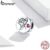 BAMOER Carta Floral Coração De Contas Rosa 925 Prata CZ Pingente De Encanto Charms SCC1762