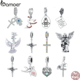 Bamoer 925 Prata Esterlina Charme Cruz Coração Anjo Design Pingente DIY Para Pulseira Colar
