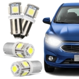 Par De Lâmpadas de LED Automotivas 69 Ba9s 1 Polo 12v Volts 5 Leds 6000k Luz Branca Branco