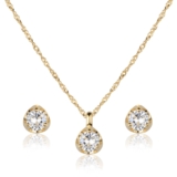 Kit Conjunto de Semijoia Cravejado com Zircônia Redonda Banhado a Ouro 18K Original Presente Moda Aniversário  CJ5983