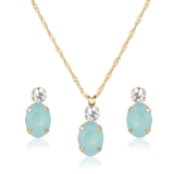 Kit Conjunto de Semijoia com Pedra Oval Azul Turmalina Banhado a Ouro 18K Original Presente Moda Gift Aniversário Tendência Estilo Mulher Esposa Namorada Mãe Barato CJ6470
