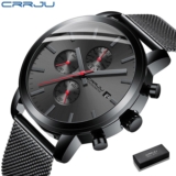 CRRJU Relógio masculino marca de luxo preto esportivo moda à prova d’água cronógrafo 2287M