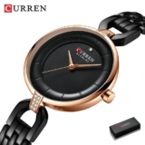 Curren Relógio De Quartzo Feminino À Prova D’água Com Strass E Pulseira De Aço Inoxidável 9052