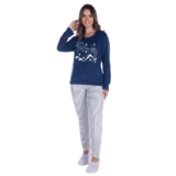 Pijama Feminino Tecido Plush Fechado De Inverno Blusa Manga Longa Estampada E Calca Quentinho