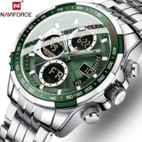 NAVIFORCE 9197 Relógio Militar Esportivo De Pulso Ouro Quartzo Aço À Prova D’água Relógios Masculinos Com Mostrador Duplo