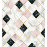 Papel De Parede Azulejo Mármore Branco Rose E Preto 3,50 Mts