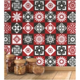 Adesivo Azulejo Grego Vermelho Mandala para Área Gourmet 1,00 metro