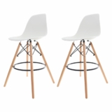 Kit 2 Banquetas Altas Cozinha Americana Ilha Charles Eames Eiffel Branca Base Madeira Wood