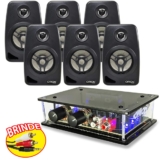 Kit Som Ambiente 6 Caixa Acustica Preta Com Amplificador