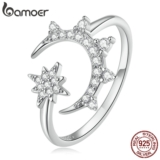 Bamoer 925 Estrela De Prata E Anel Aberto Da Lua Para Jóias Simples Moda Feminina