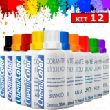 Kit 12 Corante Líquido Xadrez Bisnaga Para Pigmentação 50ml Diversas Cores Tecidos Parede Construção