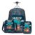 Mochila Infantil de Rodinhas Menino Dino Skate Escolar C/ Lancheira Estojo
