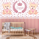 Papel De Parede Personalizado Ursinhas Princesas Bebê Decoração Quarto Bebe Infantil