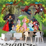 Papel De Parede Personalizado Princesas E Heróis Decoração Quarto Infantil