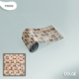 Faixa Adesiva para Cozinha Banheiro Pastilha Azulejo Pedra Mosaico Geométrico Autocolante Marrom 1M