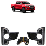 Kit Moldura Grade Milha Hilux 2019 2020 Black Piano Led